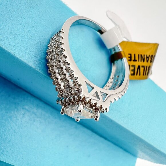 925 Sterling Sliver Moissanite Wedding/Engagement Ring, 1.0ctw VVS Stones Hip Ho - Picture 4 of 6